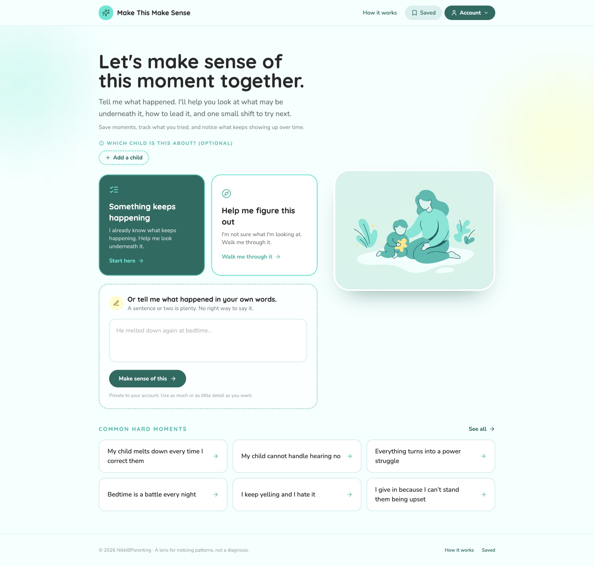 Real screenshot of the Make This Make Sense parenting tool interface